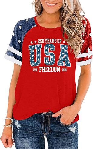 CAZYCHILD 250 Anniversary USA Shirt Women 4th of July Patriotic Shirts 250th Red White and Blue Tops American Flag Tee in Kuwait