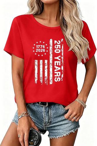 CAZYCHILD 250 Anniversary USA Shirt Women 4th of July Patriotic Shirts 250th Red White and Blue Tops American Flag Tee in Kuwait