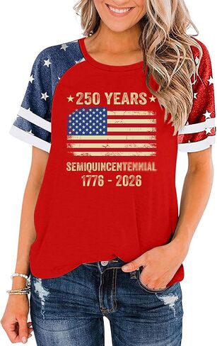 CAZYCHILD 250 Anniversary USA Shirt Women 4th of July Patriotic Shirts 250th Red White and Blue Tops American Flag Tee in Kuwait
