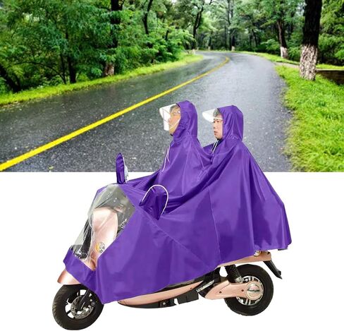 Motorcycle Poncho Oxford Cloth Raincoat for Cycling Riding Rain Shielding for Driver and Passenger with Hat for Outdoor (Purple) in Kuwait
