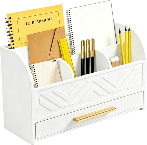 Mail Organizer Countertop Kitchen-Brown Mail Holder Countertop Drawers Wood Desk Drawer Tabletop Storage Organization Pen Holder Letter Sorter Makeup Organizer for School Home Office Supplies in Kuwait