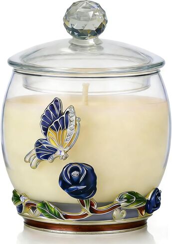 Scented Candles Gifts for Women - Enamel Butterfly & Blue Rose Decorative Glass Jar with Faceted Crystal Lid, Special Candle for Friend Mom Sister Friend, Unique Birthday Mother's Day Christmas Gift in Saudi Arabia