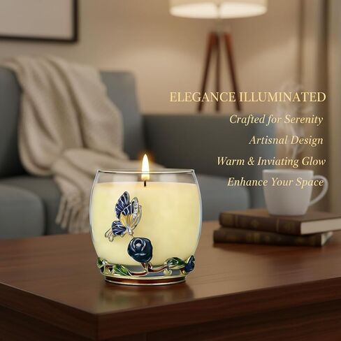 Scented Candles Gifts for Women - Enamel Butterfly & Blue Rose Decorative Glass Jar with Faceted Crystal Lid, Special Candle for Friend Mom Sister Friend, Unique Birthday Mother's Day Christmas Gift in Saudi Arabia