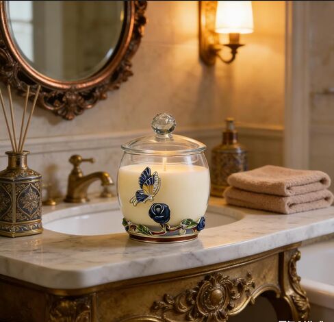 Scented Candles Gifts for Women - Enamel Butterfly & Blue Rose Decorative Glass Jar with Faceted Crystal Lid, Special Candle for Friend Mom Sister Friend, Unique Birthday Mother's Day Christmas Gift in Saudi Arabia