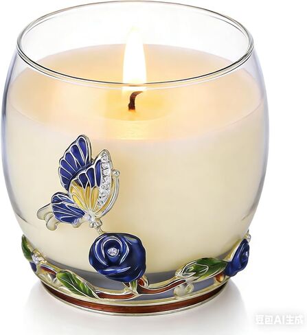 Scented Candles Gifts for Women - Enamel Butterfly & Blue Rose Decorative Glass Jar with Faceted Crystal Lid, Special Candle for Friend Mom Sister Friend, Unique Birthday Mother's Day Christmas Gift in Saudi Arabia