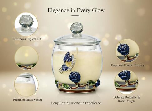 Scented Candles Gifts for Women - Enamel Butterfly & Blue Rose Decorative Glass Jar with Faceted Crystal Lid, Special Candle for Friend Mom Sister Friend, Unique Birthday Mother's Day Christmas Gift in Saudi Arabia