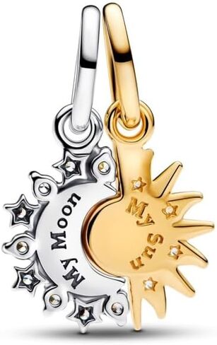 PANDORA-Splittable Sun & Moon Dangle Charm-Two-tone-With Gift Box in Kuwait