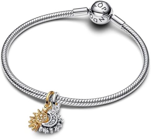 PANDORA-Splittable Sun & Moon Dangle Charm-Two-tone-With Gift Box in Kuwait