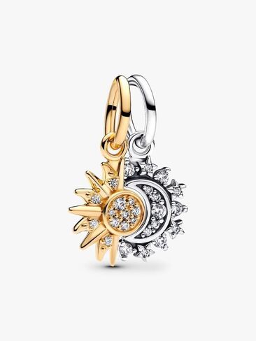PANDORA-Splittable Sun & Moon Dangle Charm-Two-tone-With Gift Box in Kuwait