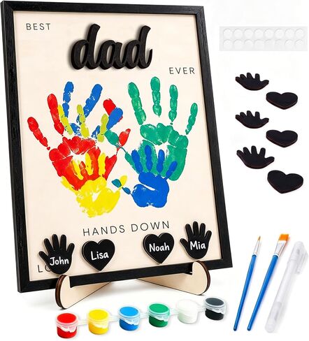 12'' Best Dad Ever Hands Down Sign DIY Handprint Kit with Acrylic Paint, Personalized Handprint Craft Kit for Dad, Family Keepsake Art, Gift for Father’s Day, Papa Birthday Gift - Black in Saudi Arabia