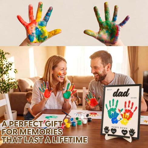 12'' Best Dad Ever Hands Down Sign DIY Handprint Kit with Acrylic Paint, Personalized Handprint Craft Kit for Dad, Family Keepsake Art, Gift for Father’s Day, Papa Birthday Gift - Black in Saudi Arabia