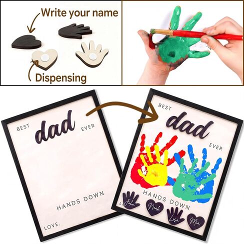 12'' Best Dad Ever Hands Down Sign DIY Handprint Kit with Acrylic Paint, Personalized Handprint Craft Kit for Dad, Family Keepsake Art, Gift for Father’s Day, Papa Birthday Gift - Black in Saudi Arabia