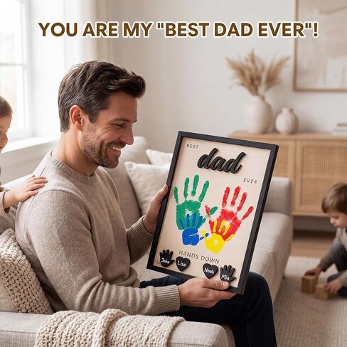 12'' Best Dad Ever Hands Down Sign DIY Handprint Kit with Acrylic Paint, Personalized Handprint Craft Kit for Dad, Family Keepsake Art, Gift for Father’s Day, Papa Birthday Gift - Black in Saudi Arabia
