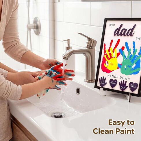 12'' Best Dad Ever Hands Down Sign DIY Handprint Kit with Acrylic Paint, Personalized Handprint Craft Kit for Dad, Family Keepsake Art, Gift for Father’s Day, Papa Birthday Gift - Black in Saudi Arabia