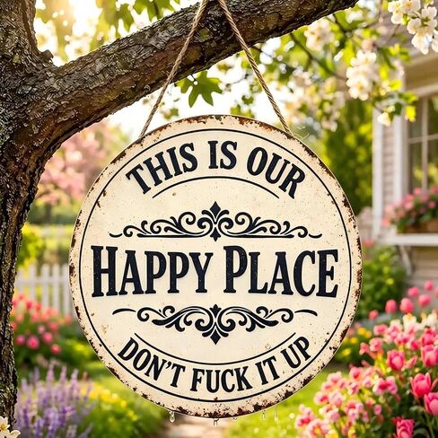 This Is Our Happy Place Don't Fuck It Up Round 12x12 Inch Aluminum Metal Sign - Vintage Rustic Wall Decor for Home, Family Room, Living Room, She Shed - Sarcastic Attitude Tin Sign in Saudi Arabia