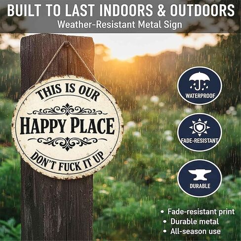 This Is Our Happy Place Don't Fuck It Up Round 12x12 Inch Aluminum Metal Sign - Vintage Rustic Wall Decor for Home, Family Room, Living Room, She Shed - Sarcastic Attitude Tin Sign in Saudi Arabia