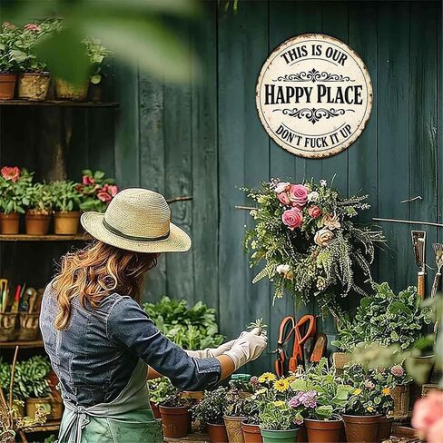 This Is Our Happy Place Don't Fuck It Up Round 12x12 Inch Aluminum Metal Sign - Vintage Rustic Wall Decor for Home, Family Room, Living Room, She Shed - Sarcastic Attitude Tin Sign in Saudi Arabia