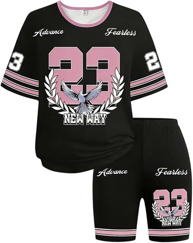 Azmxynol Tween Girl Clothes Summer 2 Piece Outfit Set Casual Loose Tee Shirt + Skinny Shorts Teen Girls Clothing Size 11 12 in Saudi Arabia
