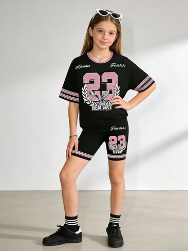 Azmxynol Tween Girl Clothes Summer 2 Piece Outfit Set Casual Loose Tee Shirt + Skinny Shorts Teen Girls Clothing Size 11 12 in Saudi Arabia