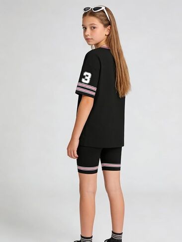 Azmxynol Tween Girl Clothes Summer 2 Piece Outfit Set Casual Loose Tee Shirt + Skinny Shorts Teen Girls Clothing Size 11 12 in Saudi Arabia