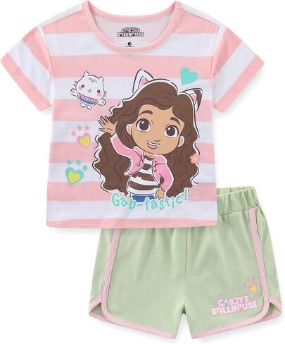 DREAMWORKS GABBY'S DOLLHOUSE Girls Short Sleeve T-Shirt and Shorts Set for Toddler to Big Kids in Kuwait