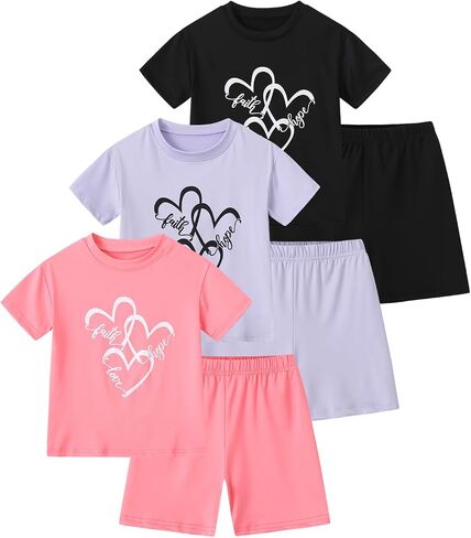 Girls Clothes Fashion Love Printed Tshirt Tops and Casual Shorts Outfits Summer Clothing Cute Sets 6 Pieces in Kuwait