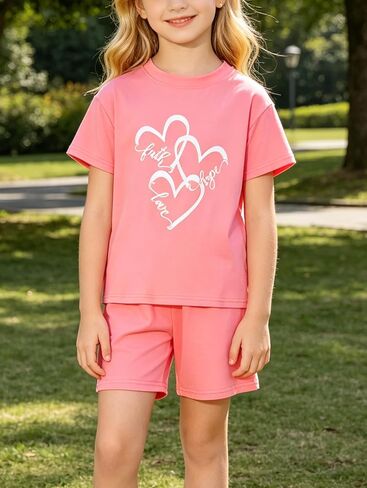 Girls Clothes Fashion Love Printed Tshirt Tops and Casual Shorts Outfits Summer Clothing Cute Sets 6 Pieces in Kuwait