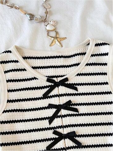 Floerns Girl's 2 Piece Outfit Striped Bow Tank Top with Elastic Waist Shorts Set in Kuwait