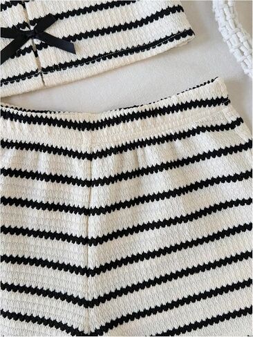 Floerns Girl's 2 Piece Outfit Striped Bow Tank Top with Elastic Waist Shorts Set in Kuwait