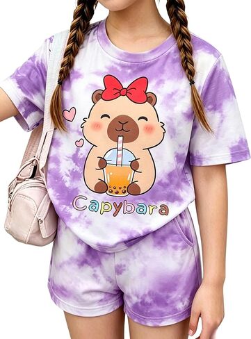 Girls Clothes 2PCS Butterfly Print Short Sleeve T-Shirt + Shorts Set Teen Tween Girls Summer Outfits Set in Saudi Arabia