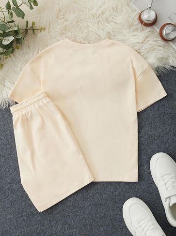 Girls 2 Piece Short Sets Cotton Rib-Knit T-Shirt and Shorts Vacation Outfits in Kuwait