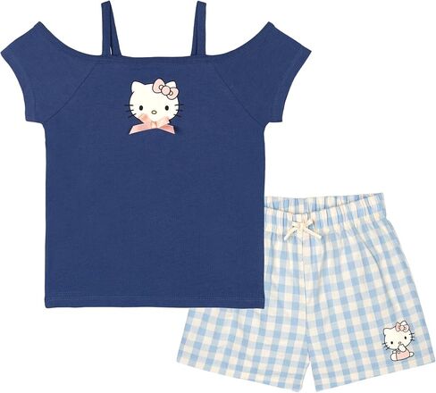 Hello Kitty Girls T-Shirt and Gingham Seersucker Shorts Outfit Set Toddler to Big Kid Sizes (4T - 14-16) in Kuwait