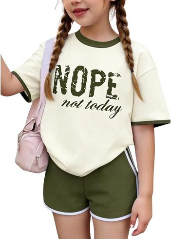 Size 7-14 Years Girl Summer Clothes 2 Piece Outfits Letter Print T-Shirt&Top Shorts Tracksuit Sets in Saudi Arabia