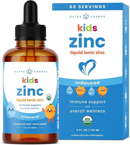 NutraChamps Liquid Zinc Drops for Kids, Ionic Zinc Drops Enhanced with Vitamin C for Children, Sugar-Free 4 oz, Vegan & Non-GMO, Unflavored, 60 Servings, 2 Month Supply in Kuwait