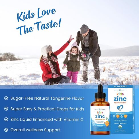 NutraChamps Liquid Zinc Drops for Kids, Ionic Zinc Drops Enhanced with Vitamin C for Children, Sugar-Free 4 oz, Vegan & Non-GMO, Unflavored, 60 Servings, 2 Month Supply in Kuwait