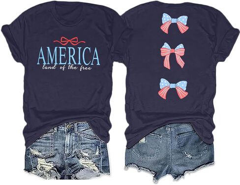 America Shirts for Women Land of The Free Shirt America Flag Coquette Bow T-Shirt USA Patriotic Tees 4th of July Outfits in Kuwait