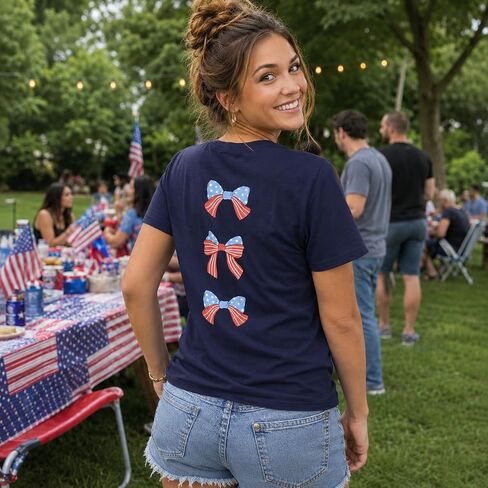 America Shirts for Women Land of The Free Shirt America Flag Coquette Bow T-Shirt USA Patriotic Tees 4th of July Outfits in Kuwait
