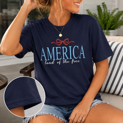America Shirts for Women Land of The Free Shirt America Flag Coquette Bow T-Shirt USA Patriotic Tees 4th of July Outfits in Kuwait