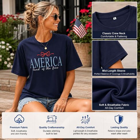 America Shirts for Women Land of The Free Shirt America Flag Coquette Bow T-Shirt USA Patriotic Tees 4th of July Outfits in Kuwait