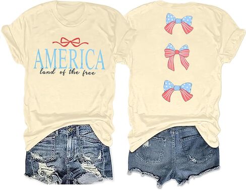 America Shirts for Women Land of The Free Shirt America Flag Coquette Bow T-Shirt USA Patriotic Tees 4th of July Outfits in Kuwait