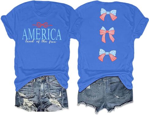 America Shirts for Women Land of The Free Shirt America Flag Coquette Bow T-Shirt USA Patriotic Tees 4th of July Outfits in Kuwait
