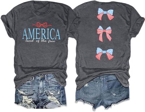 America Shirts for Women Land of The Free Shirt America Flag Coquette Bow T-Shirt USA Patriotic Tees 4th of July Outfits in Kuwait