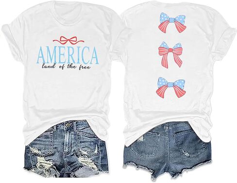 America Shirts for Women Land of The Free Shirt America Flag Coquette Bow T-Shirt USA Patriotic Tees 4th of July Outfits in Kuwait