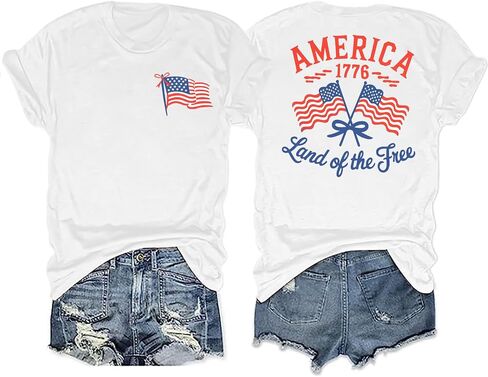 America Shirts for Women Land of The Free Shirt America Flag Coquette Bow T-Shirt USA Patriotic Tees 4th of July Outfits in Kuwait