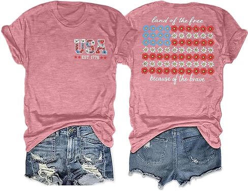 America Shirts for Women Land of The Free Shirt America Flag Coquette Bow T-Shirt USA Patriotic Tees 4th of July Outfits in Kuwait