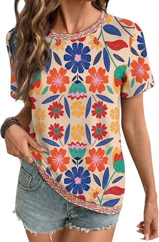 EVALESS Womens Summer Tops Casual Graphic Tees Crewneck Short Sleeve Shirts Spring 2026 Fashion T Shirts in Kuwait