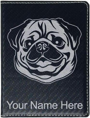 LaserGram Faux Leather Passport Holder, Pug, Personalized Engraving Included (Black with Gold) in Kuwait