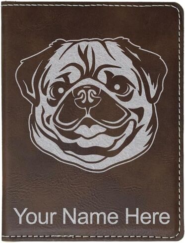 LaserGram Faux Leather Passport Holder, Pug, Personalized Engraving Included (Black with Gold) in Kuwait