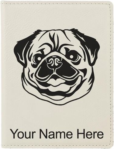 LaserGram Faux Leather Passport Holder, Pug, Personalized Engraving Included (Black with Gold) in Kuwait