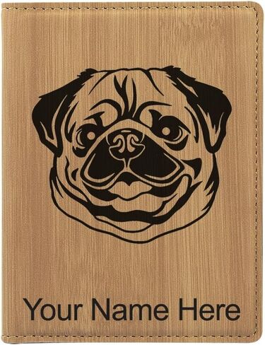 LaserGram Faux Leather Passport Holder, Pug, Personalized Engraving Included (Black with Gold) in Kuwait